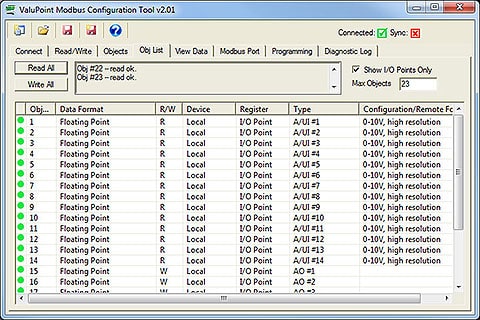 Screen shot of configuration tool for VP4-2810 Programmable I/O for Modbus RTU