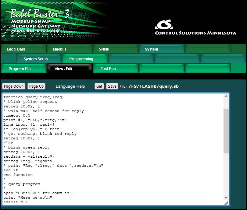 Screen shot of Script Basic in Modbus gateway