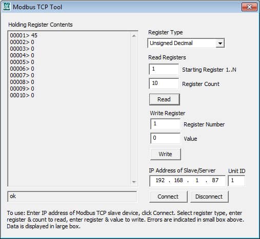Modbus TCP Server Test Tool