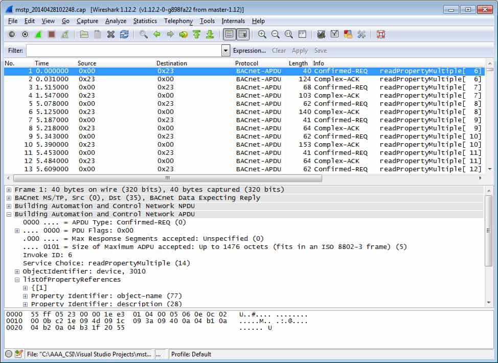 MS/TP Packet Capture using Wireshark