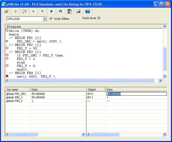Screen shot of pliWrite programming tool