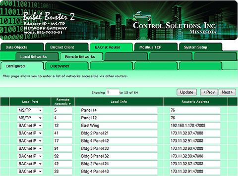 Screen shot from BB2-7030 BACnet IP to MS/TP Router